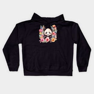 A panda bear decorated with beautiful watercolor flowers Kids Hoodie